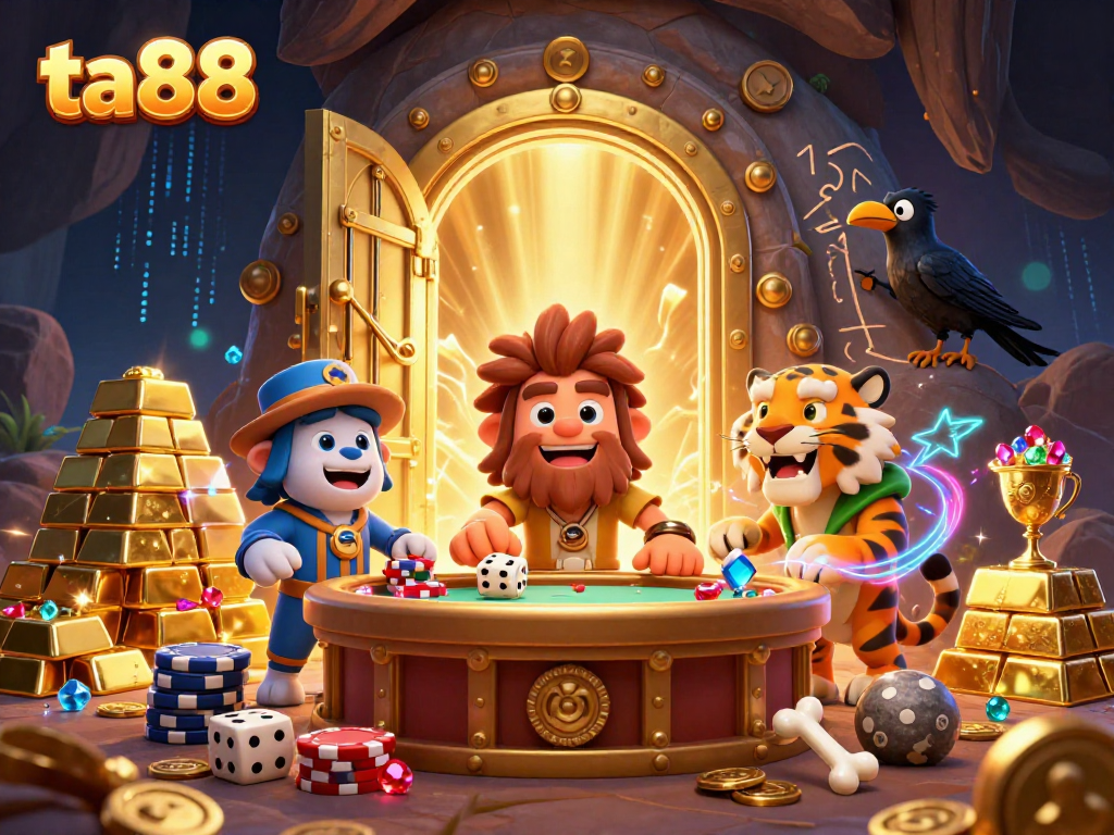 Experience the thrilling world of ta88 with a captivating 3D illustration featuring dynamic characters in a prehistoric casino.