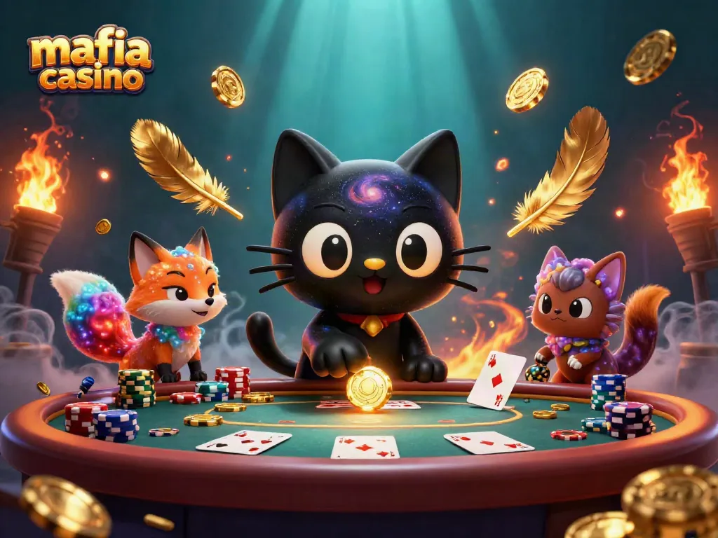 Engage in thrilling gameplay at Mafia Casino with animated characters and colorful casino elements.