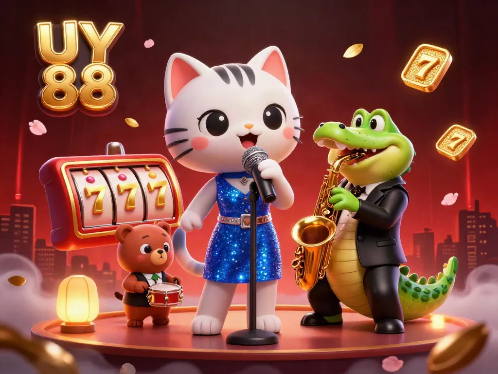 Experience the excitement at UY 88 with energetic characters in a vibrant casino-themed scene.