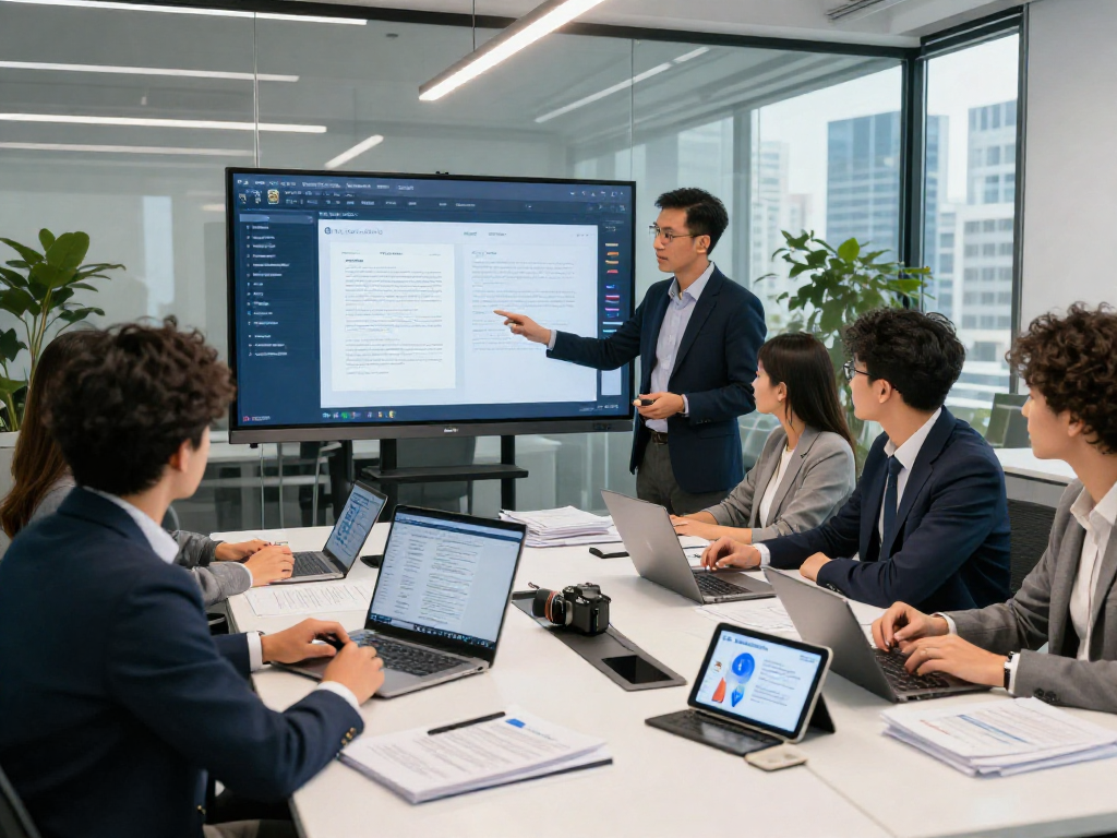 Team collaboration focused on document fraud detection technology in a modern office environment.